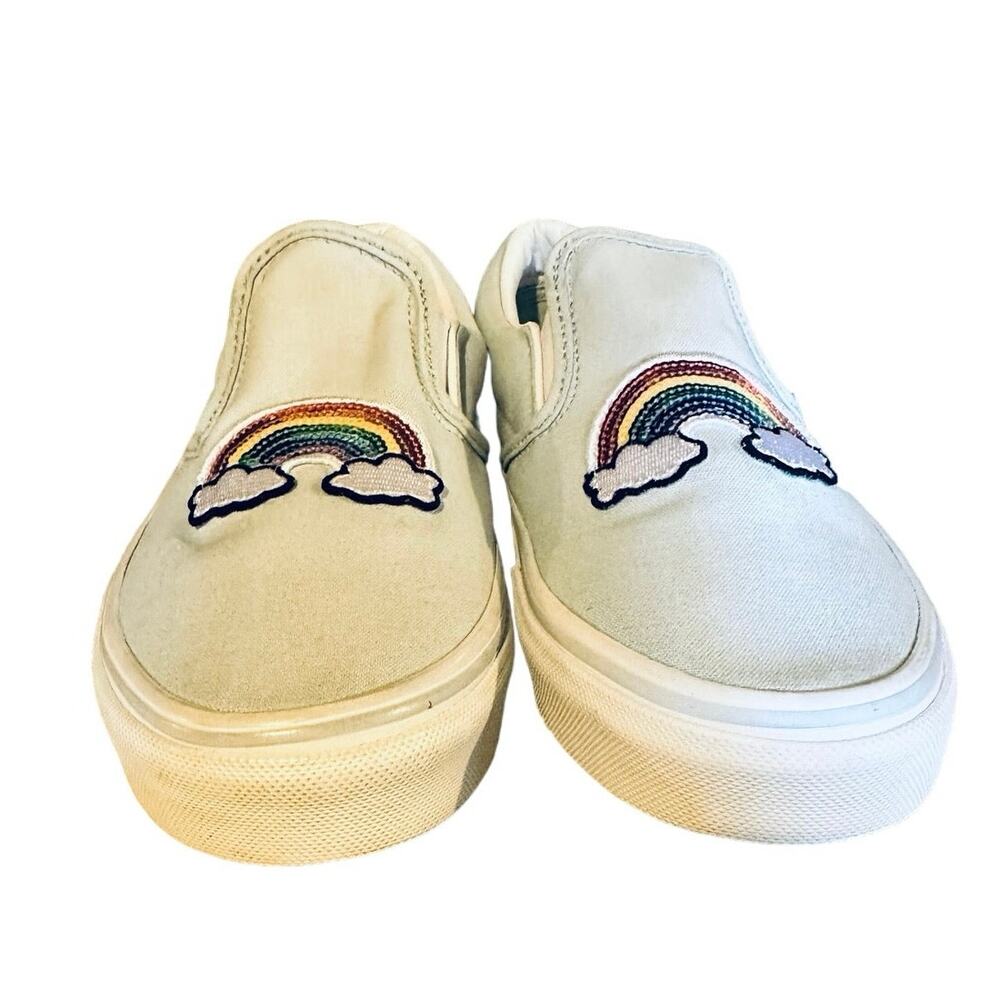 VANS SLIP-ON LIGHT BLUE SEQUINED RAINBOW ON FRONT WOMENS 8.5 JUNIORS 7 EU 39 - Picture 7 of 13